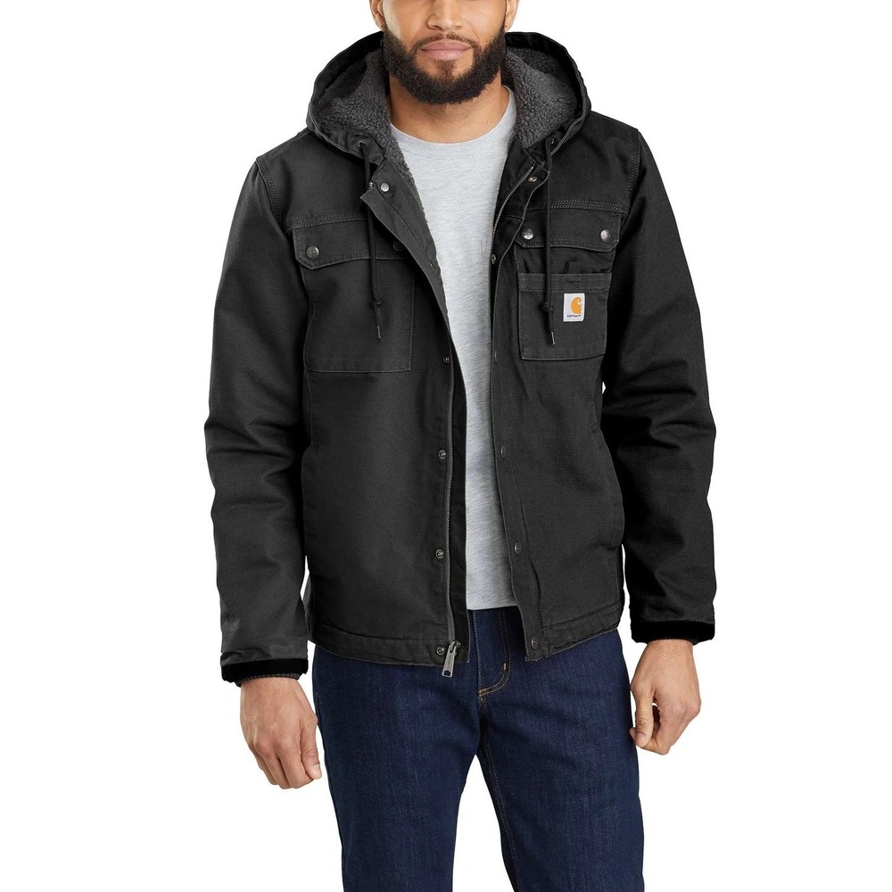Carhartt Mens Washed Duck Bartlett Jacket Black Sherpa Lined Hooded Small NWT